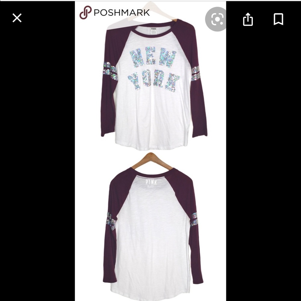 VS Pink Sequin New York Bling baseball Tee